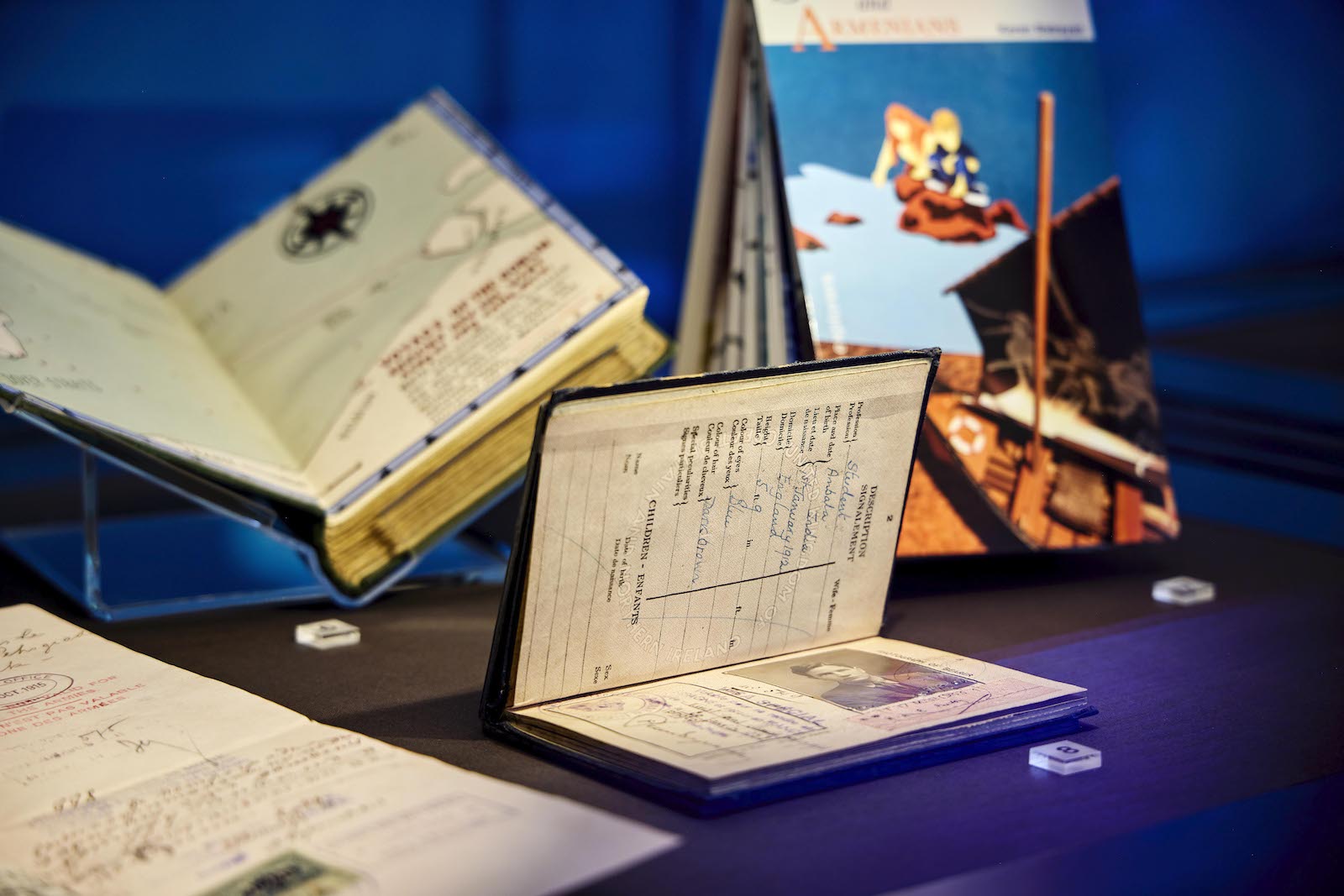 Kim Philby’s passport on display with other material in ‘Shifting Borders’.