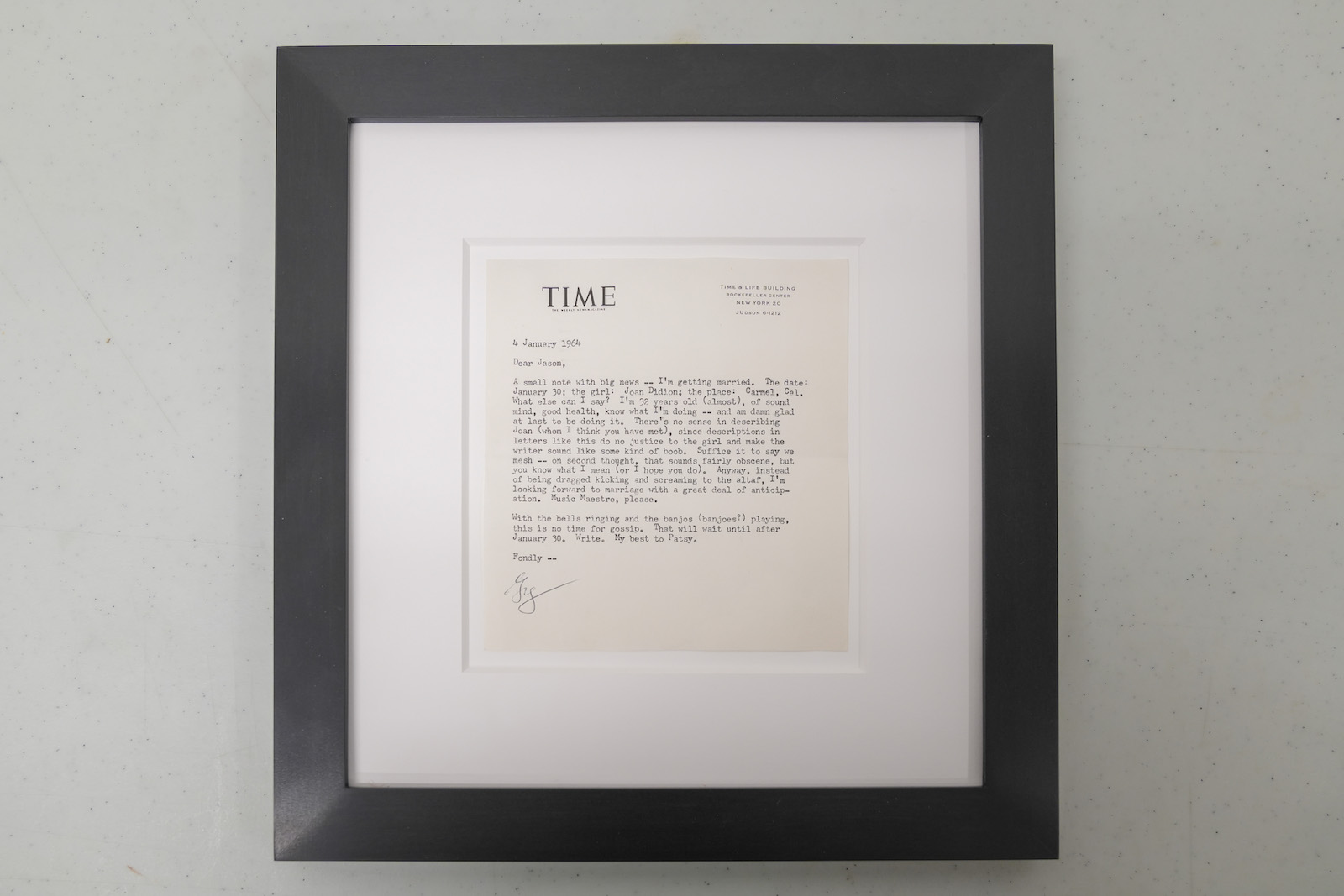 Letter from John Dunne to Time editor Jason McManus, 1964