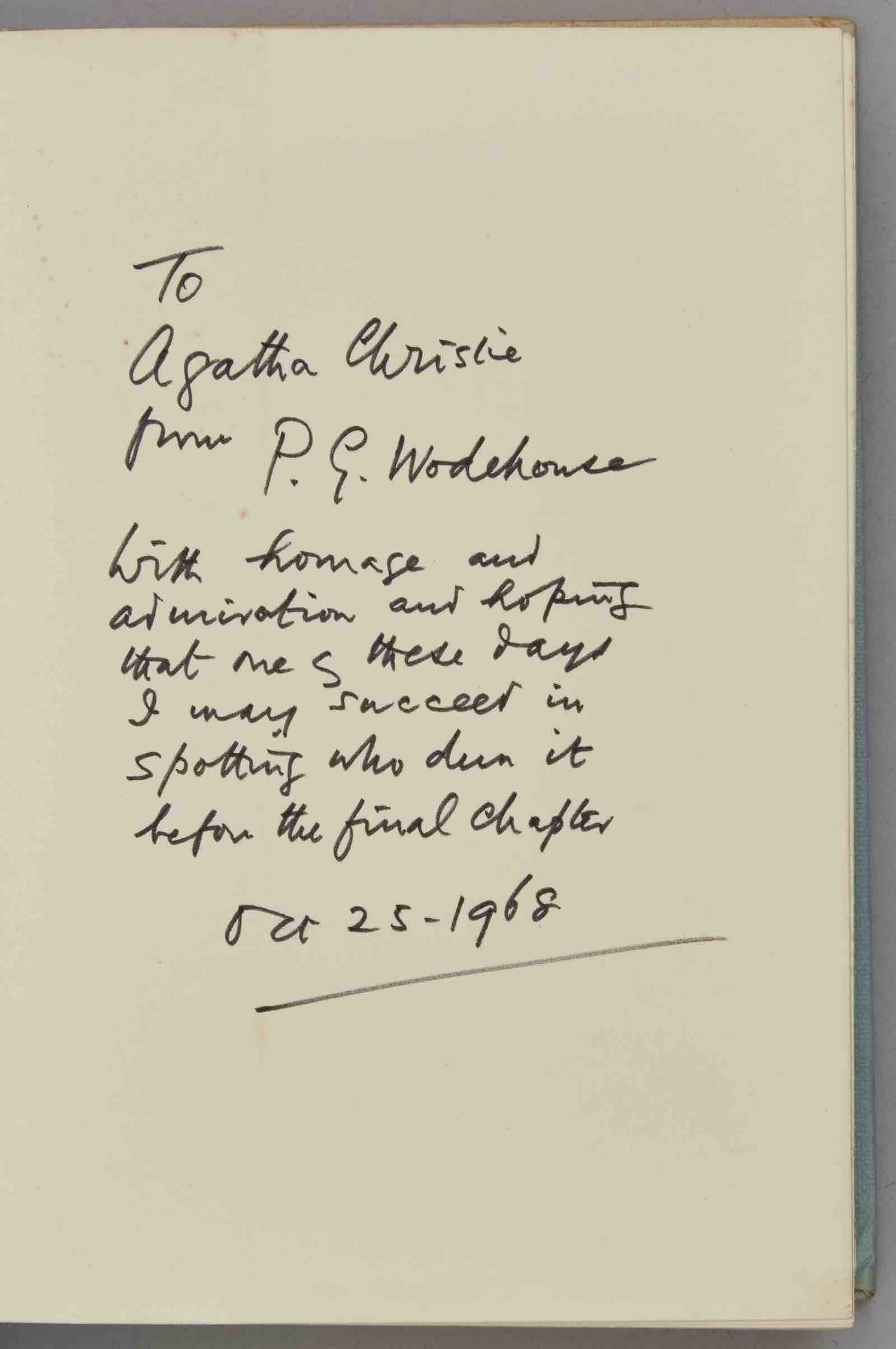 The World of Jeeves by P.G. Wodehouse, inscribed to Dame Agatha Christie