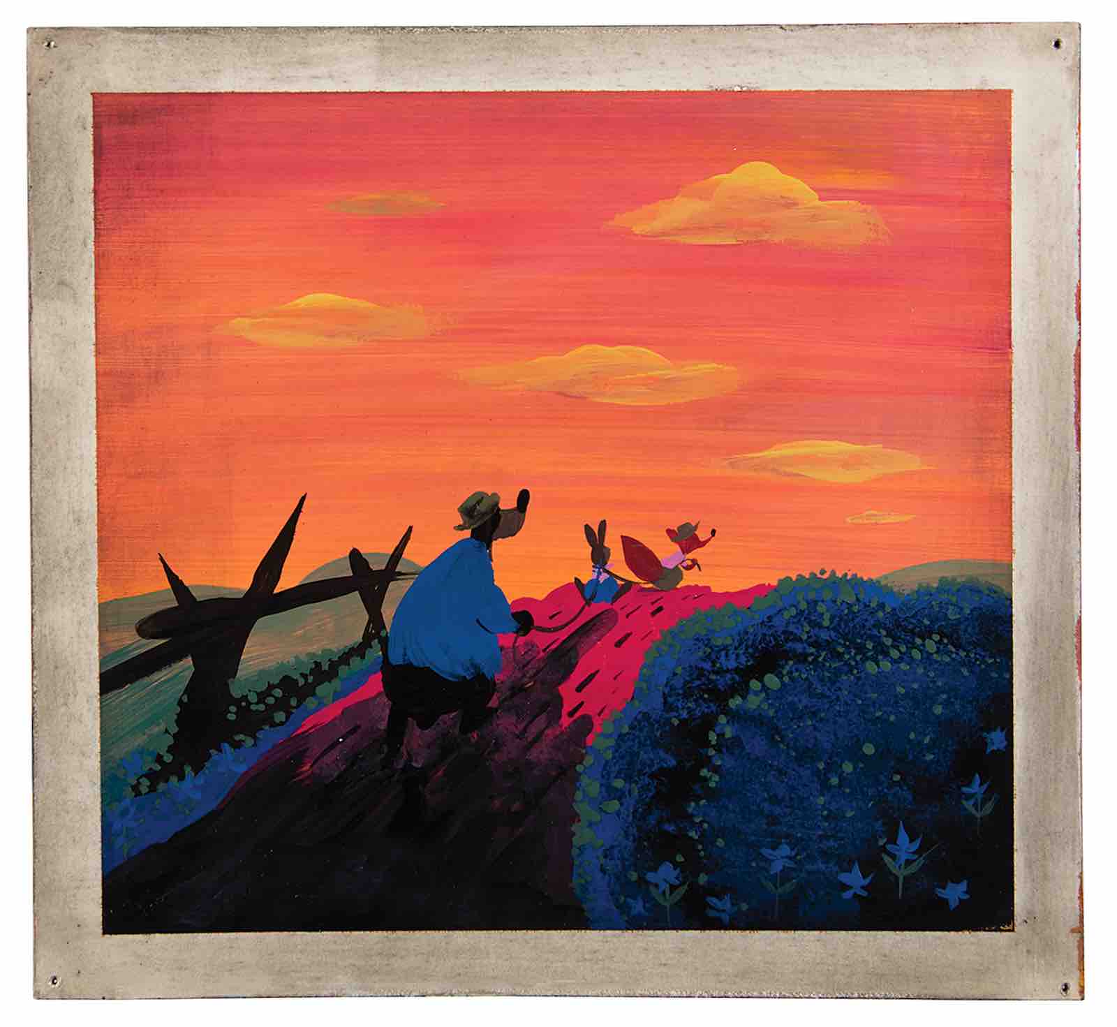 Mary Blair concept painting of Br'er Rabbit, Fox, and Bear from The Song of the South. Estimate: $8,000