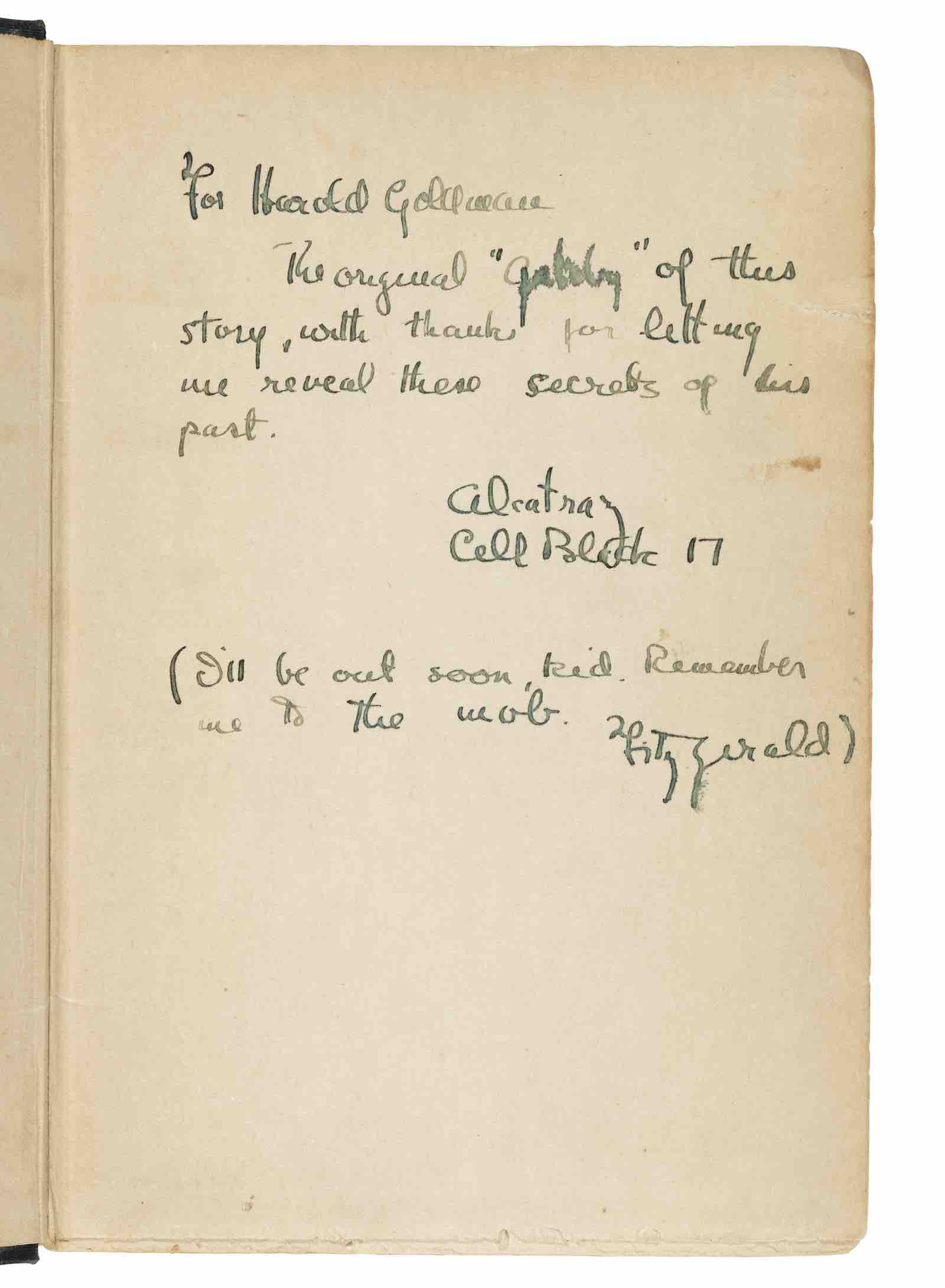 F. Scott Fitzgerald inscription, The Great Gatsby