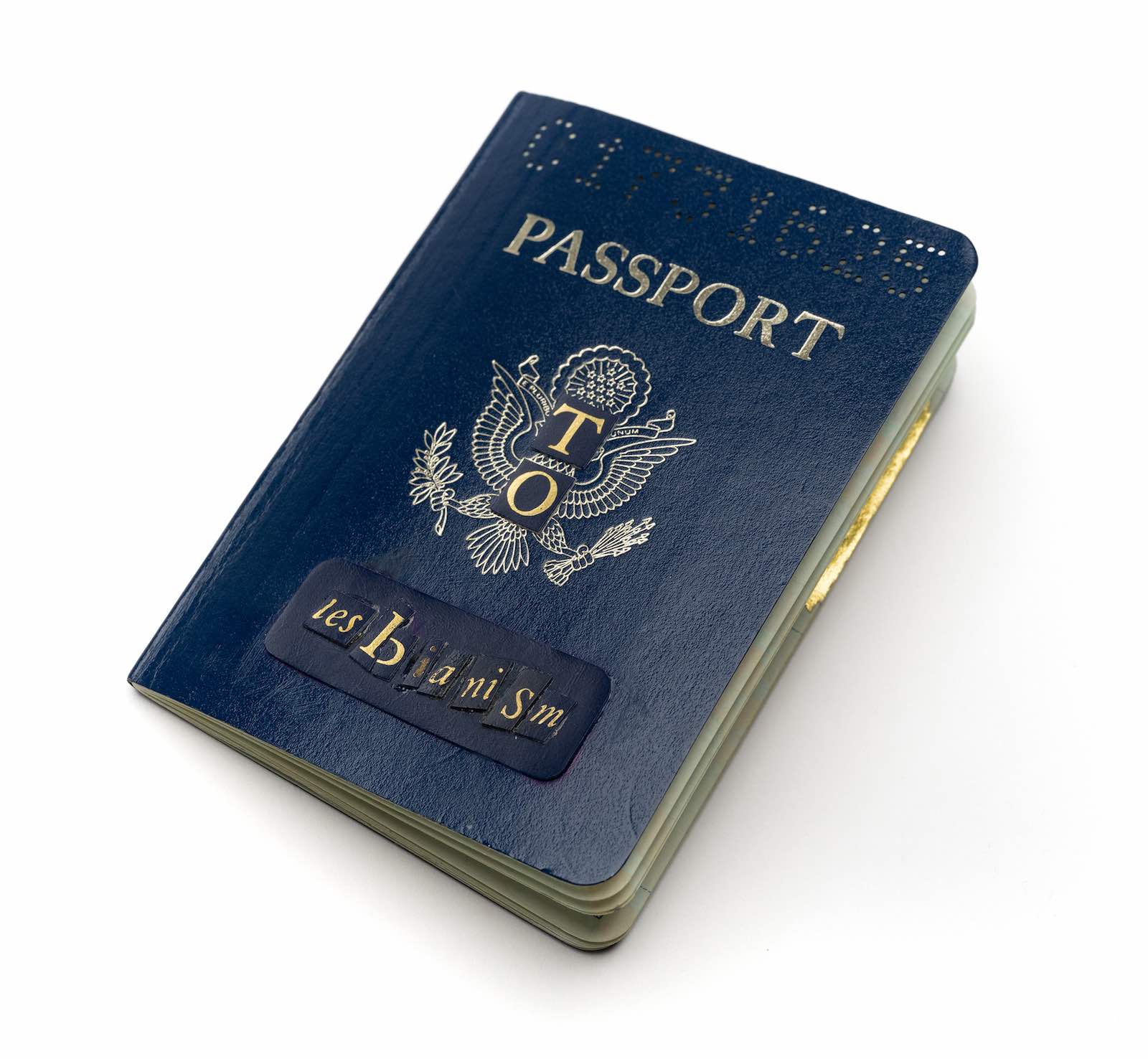 Lisa Kokin, Passport to Lesbianism, 1993, found photos, collage, mixed media. Unique. Cynthia Sears Artists' Books Collection.