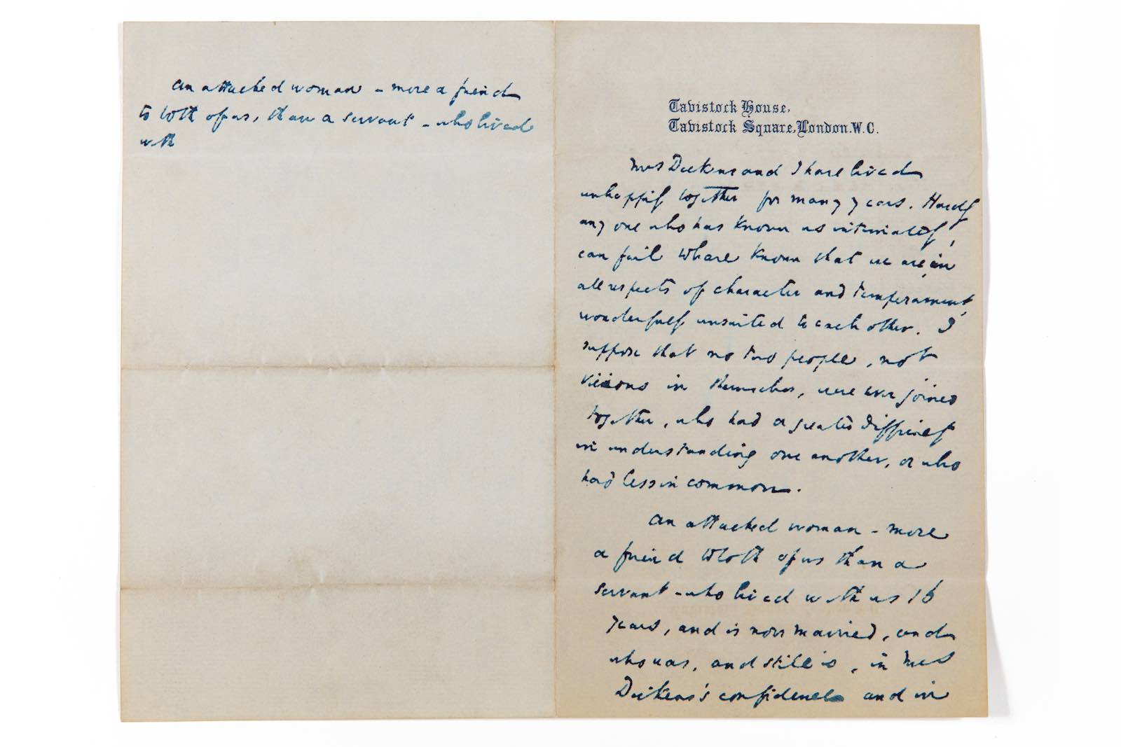 Draft letter from Charles Dickens to the family servant Ann Brown which contains the first paragraphs of the ‘Violated Letter’
