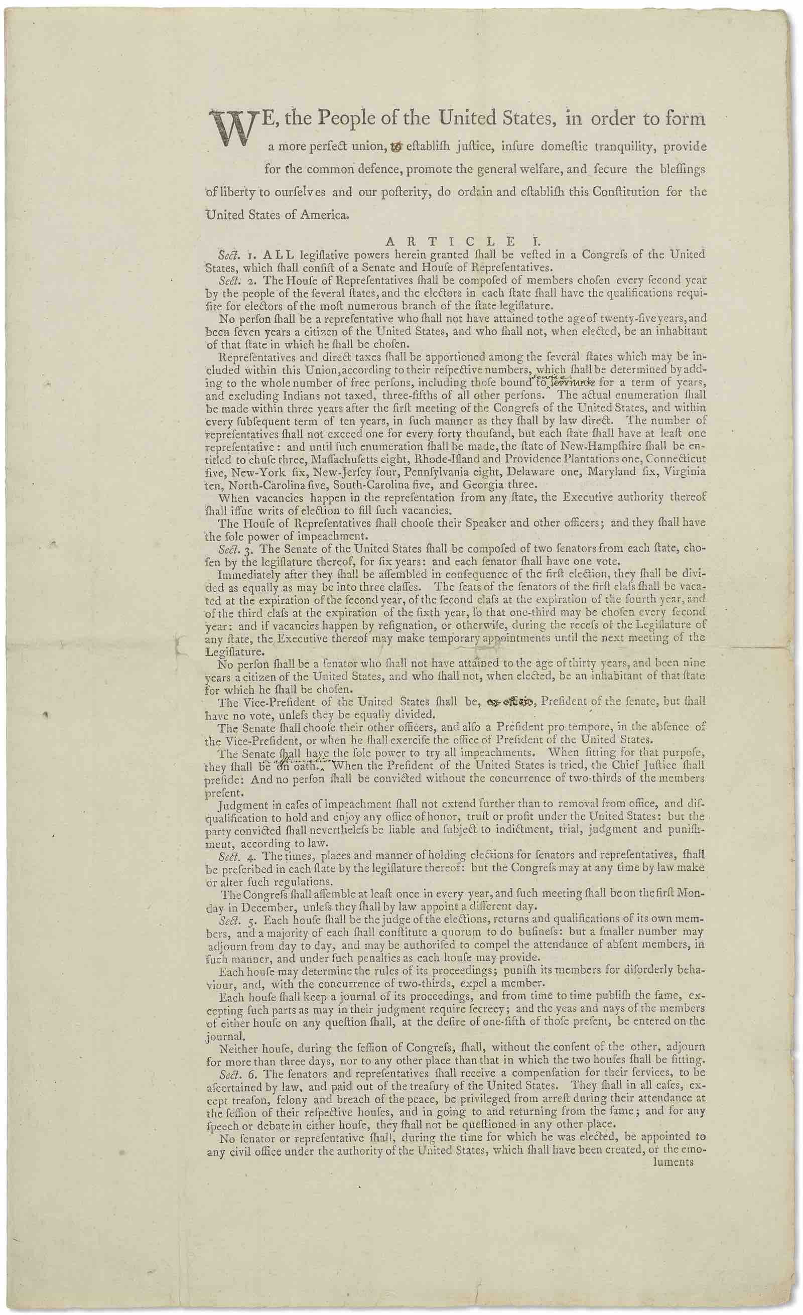 The full front page of the Rufus King constitution document