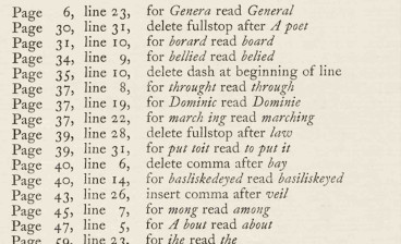 A section of the errata slip for James Joyce’s Ulysses