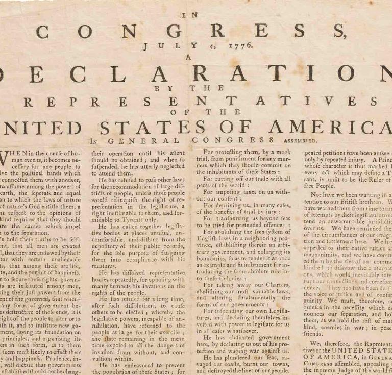 First broadside edition of the Declaration of Independence printed in Massachusetts 