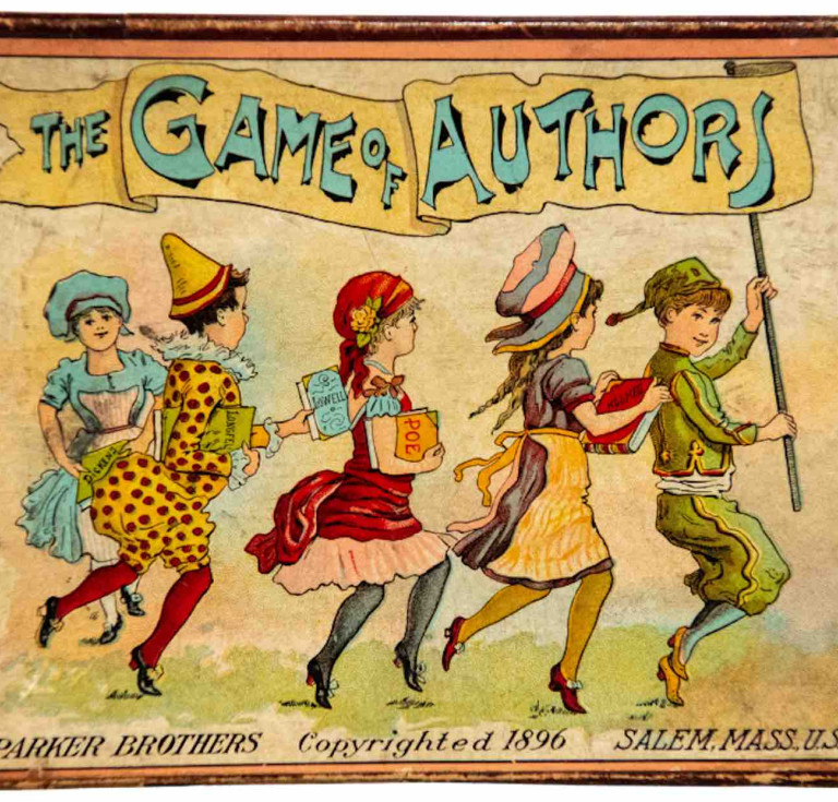 Box cover of a 19th century authors card game (Parker Brothers, 1896) from the RBS teaching collections