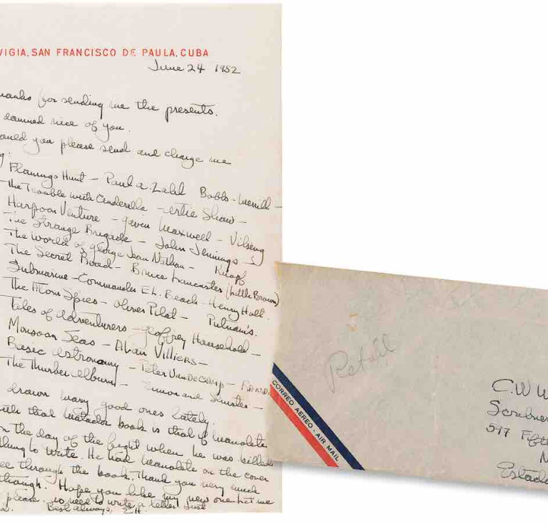 Ernest Hemingway autograph letter to a Scribner's bookseller referring to The Old Man and the Sea: "Hope you like my new one".